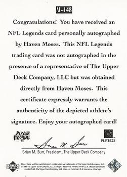 1997 Upper Deck Legends - Autographs #AL-148 Haven Moses Back