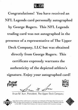 1997 Upper Deck Legends - Autographs #AL-159 George Rogers Back