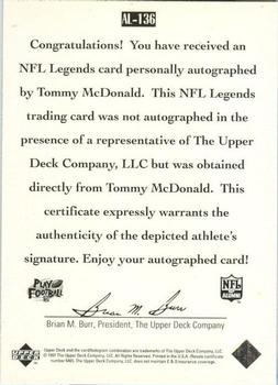 1997 Upper Deck Legends - Autographs #AL-136 Tommy McDonald Back