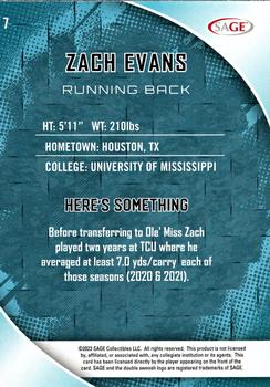 2023 SAGE HIT - Silver #7 Zach Evans Back
