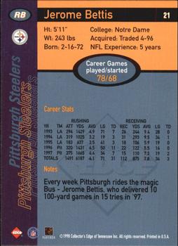 1998 Collector's Edge First Place - 50-Point #21 Jerome Bettis Back