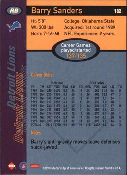 1998 Collector's Edge First Place - 50-Point #182 Barry Sanders Back