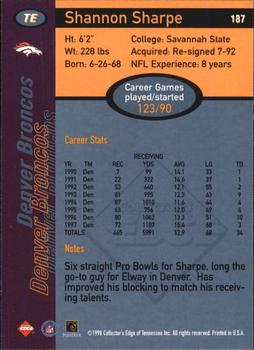 1998 Collector's Edge First Place - 50-Point #187 Shannon Sharpe Back