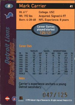 1998 Collector's Edge First Place - 50-Point Silver Border #41 Mark Carrier Back