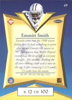 1998 Collector's Edge Masters - Gold Redemption SN100 #49 Emmitt Smith Back