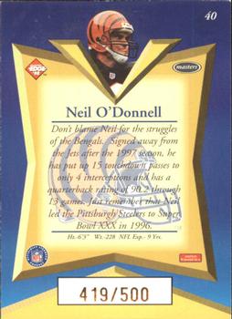 1998 Collector's Edge Masters - Gold Redemption SN500 #40 Neil O'Donnell Back