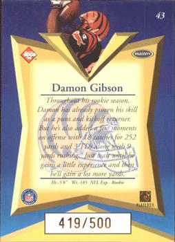 1998 Collector's Edge Masters - Gold Redemption SN500 #43 Damon Gibson Back