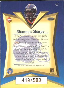 1998 Collector's Edge Masters - Gold Redemption SN500 #57 Shannon Sharpe Back
