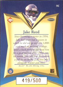 1998 Collector's Edge Masters - Gold Redemption SN500 #96 Jake Reed Back