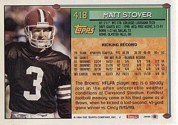 1994 Topps #418 Matt Stover Back