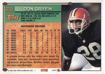 1994 Topps #655 Don Griffin Back