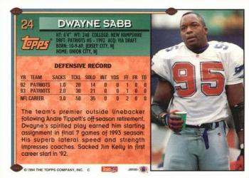 1994 Topps #24 Dwayne Sabb Back