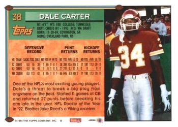 1994 Topps #38 Dale Carter Back