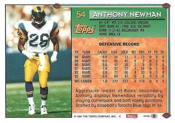 1994 Topps #54 Anthony Newman Back