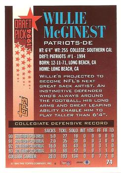 1994 Topps #74 Willie McGinest Back