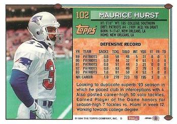 1994 Topps #102 Maurice Hurst Back