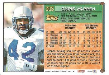 1994 Topps #303 Chris Warren Back