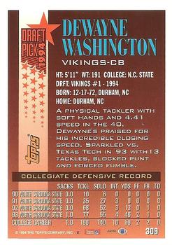 1994 Topps #309 Dewayne Washington Back