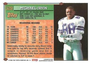 1994 Topps #328 Michael Irvin Back