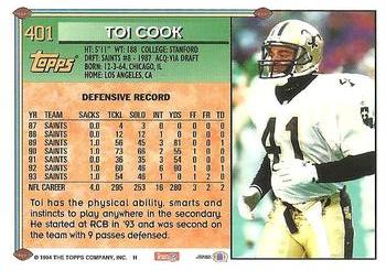 1994 Topps #401 Toi Cook Back