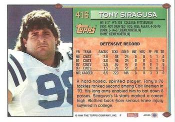 1994 Topps #416 Tony Siragusa Back