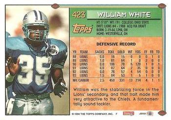 1994 Topps #423 William White Back