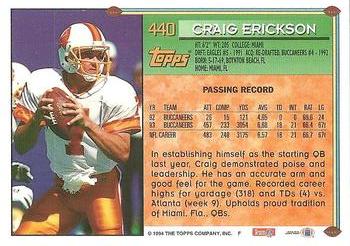 1994 Topps #440 Craig Erickson Back