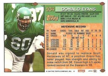 1994 Topps #504 Donald Evans Back