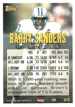 1994 Topps #615 Barry Sanders Back