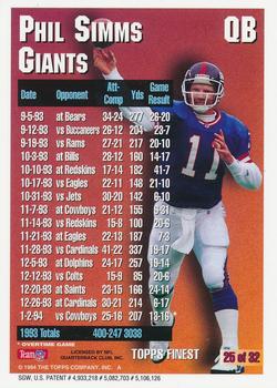 1994 Topps - Finest 1000/3000 Yd Club #25 Phil Simms Back