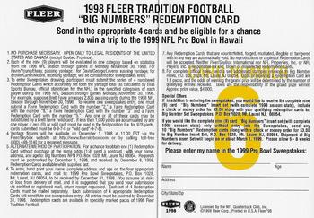 1998 Fleer Tradition - Big Numbers Redemption #6 Brett Favre Back