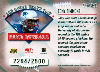 1998 Leaf Rookies & Stars - Freshman Orientation #4 Tony Simmons Back