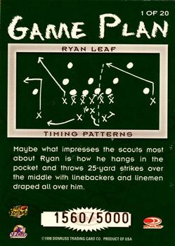 1998 Leaf Rookies & Stars - Game Plan #1 Ryan Leaf Back