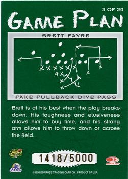 1998 Leaf Rookies & Stars - Game Plan #3 Brett Favre Back