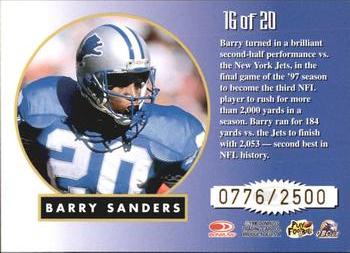 1998 Leaf Rookies & Stars - Greatest Hits #16 Barry Sanders Back