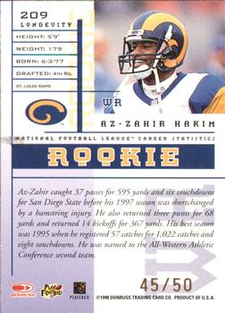 1998 Leaf Rookies & Stars - Longevity #209 Az-Zahir Hakim Back