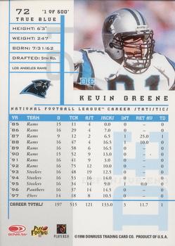 1998 Leaf Rookies & Stars - True Blue #72 Kevin Greene Back