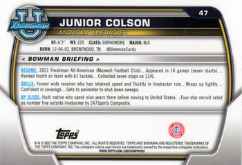 2022 Bowman University Chrome #47 Junior Colson Back