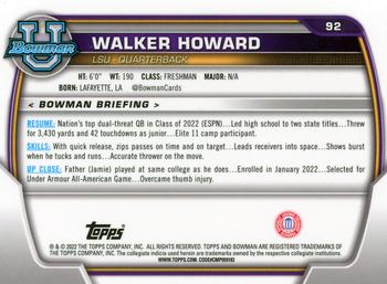 2022 Bowman University Chrome #92 Walker Howard Back
