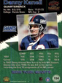 1998 Pacific Paramount - Platinum Blue #154 Danny Kanell Back