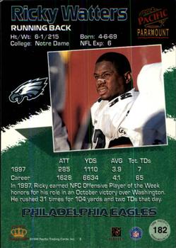 1998 Pacific Paramount - Platinum Blue #182 Ricky Watters Back
