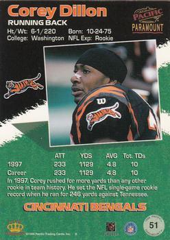 1998 Pacific Paramount - Red #51 Corey Dillon Back
