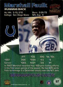 1998 Pacific Paramount - Red #97 Marshall Faulk Back