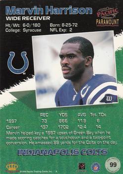 1998 Pacific Paramount - Red #99 Marvin Harrison Back