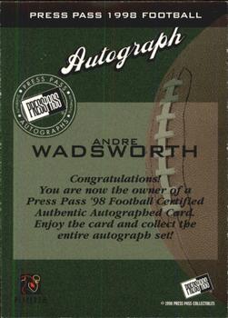 1998 Press Pass - Autographs #NNO Andre Wadsworth Back
