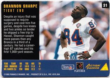 1995 Action Packed Rookies & Stars #31 Shannon Sharpe Back