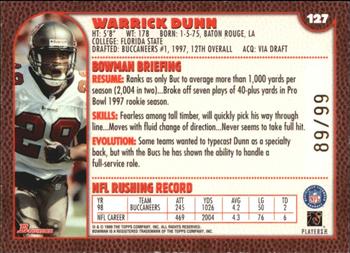1999 Bowman - Gold #127 Warrick Dunn Back