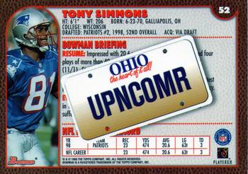 1999 Bowman - Interstate #52 Tony Simmons Back