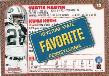 1999 Bowman Chrome - Interstate #12 Curtis Martin Back