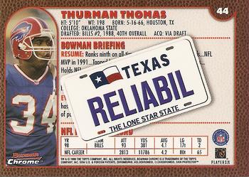 1999 Bowman Chrome - Interstate #44 Thurman Thomas Back